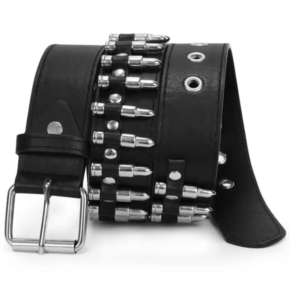 Gothic Punk Bullet Cosplay Belt Studded Grommet Rivet Waist Belt 32-38" - Picture 1 of 4
